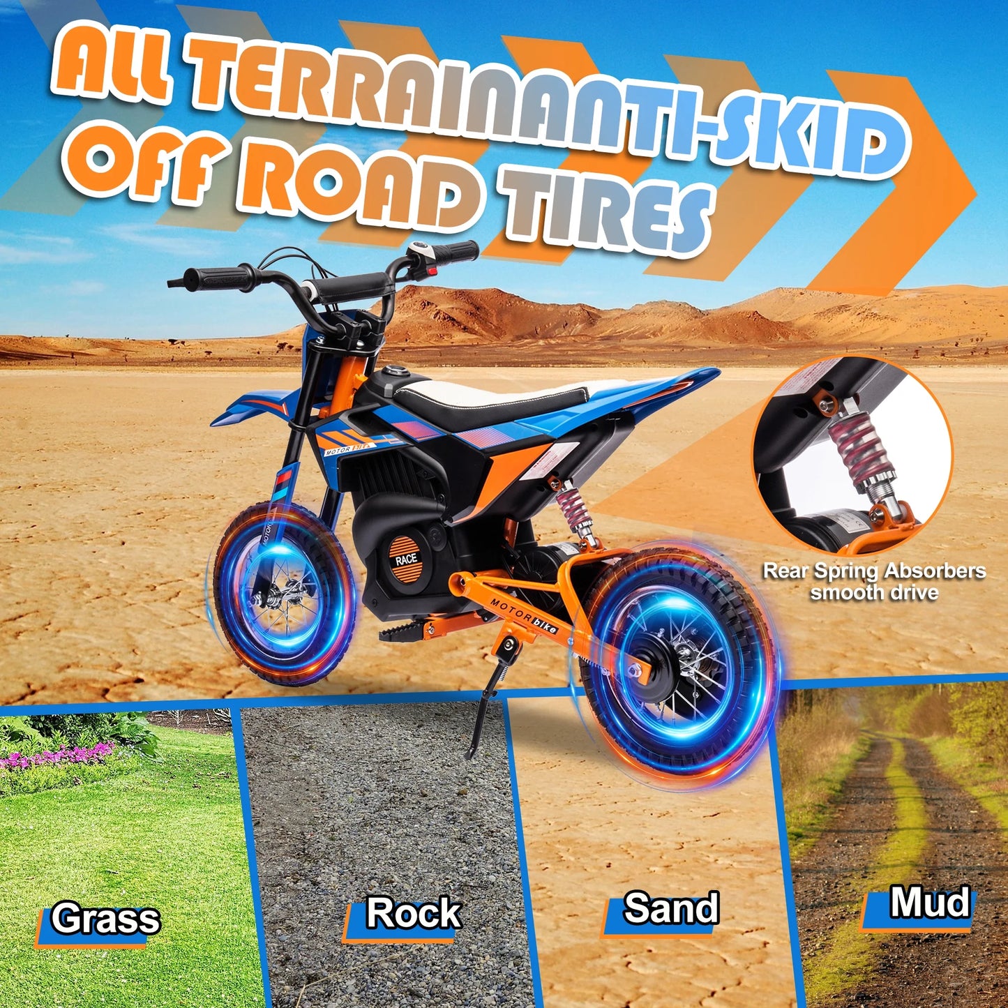 24V Powered Electric Dirt Bike for Kids, 250W Ride on Dirt Motorcycle, Twist Grip Throttle, Hand-Operated Rear Brake, Rear Wheel Suspension, Electric Dirt Motorcycle for Boys Girls 13+, Blue