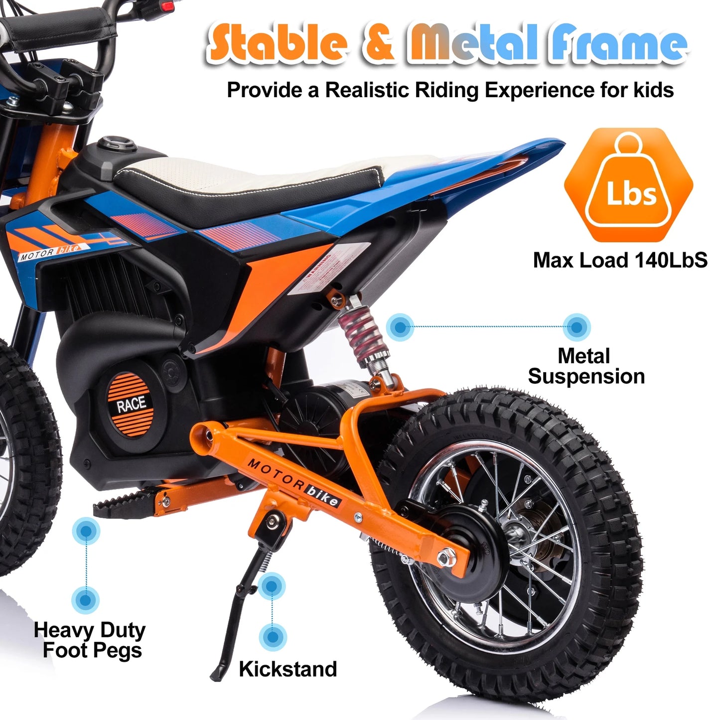 24V Powered Electric Dirt Bike for Kids, 250W Ride on Dirt Motorcycle, Twist Grip Throttle, Hand-Operated Rear Brake, Rear Wheel Suspension, Electric Dirt Motorcycle for Boys Girls 13+, Blue
