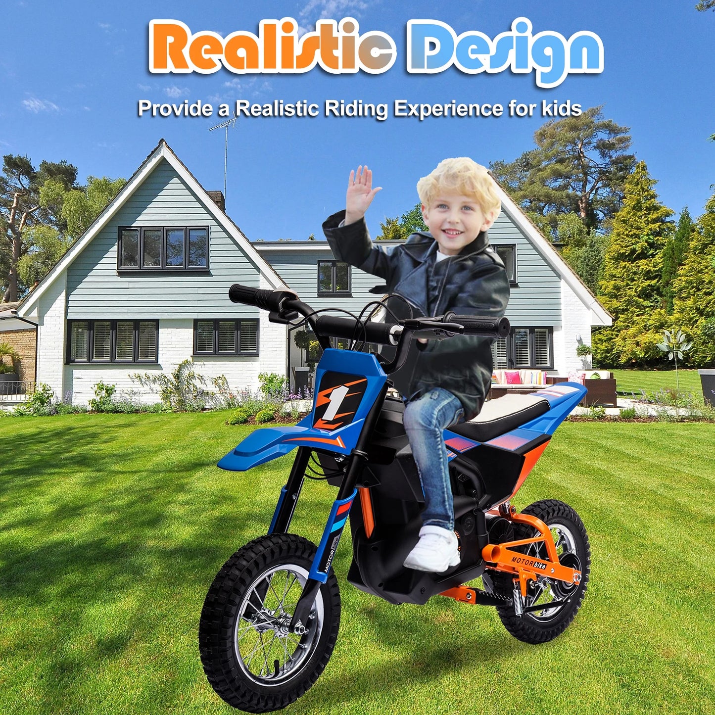 24V Powered Electric Dirt Bike for Kids, 250W Ride on Dirt Motorcycle, Twist Grip Throttle, Hand-Operated Rear Brake, Rear Wheel Suspension, Electric Dirt Motorcycle for Boys Girls 13+, Blue