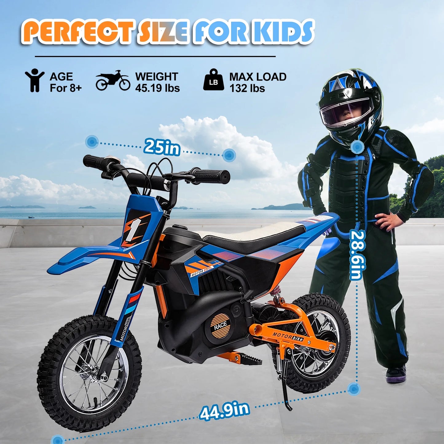 24V Powered Electric Dirt Bike for Kids, 250W Ride on Dirt Motorcycle, Twist Grip Throttle, Hand-Operated Rear Brake, Rear Wheel Suspension, Electric Dirt Motorcycle for Boys Girls 13+, Blue